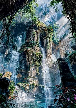 Jungle Temple Waterfall