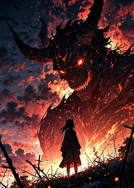 Demon and Girl Silhouette