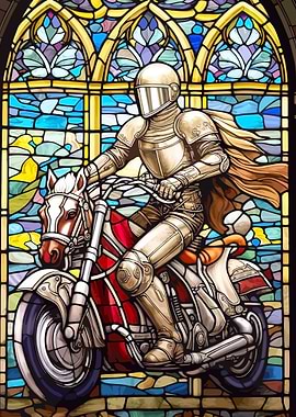 Stained Glass Knight on Motorcycle