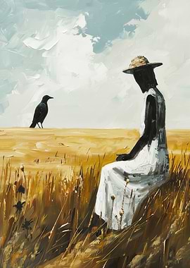 Woman in Field with Crow