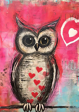 Valentine Owl with Hearts