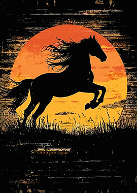 Black Horse Silhouette Sunset