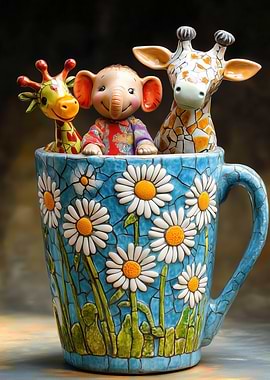 Animal Figurines in Mug