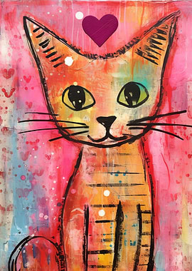 Cute Valentine Tabby Cat Mixed Media