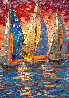 Mosaic Sailboats Sunset