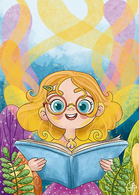 Smiling Girl Reading Book