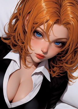 Anime Girl with Red Hair Gaming