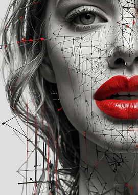 Abstract Face with Red Lips