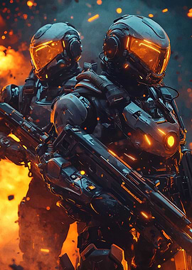 Futuristic Soldiers in Fire