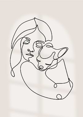 One Line Woman and Dog