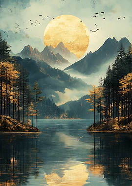 Golden Moon Mountain Lake