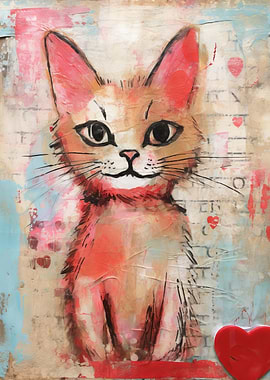 Cute Valentine Kitten Painting