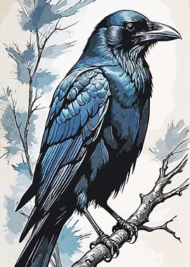 Raven Watercolor Illustration