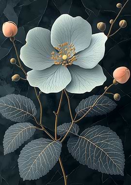 Blue Flower on Black Marble