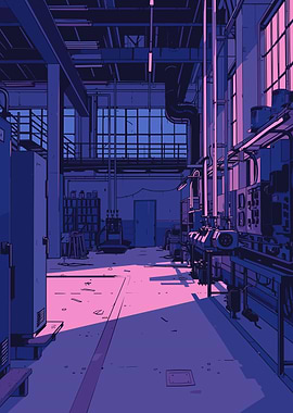 Industrial Interior, Synthwave Aesthetic