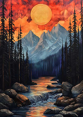 Mountain River Sunset