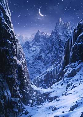 Snowy Mountain Range at Night