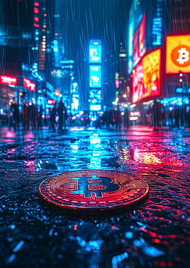 Bitcoin Neon Cityscape