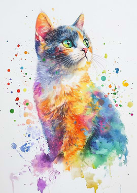 Colorful Cat Watercolor