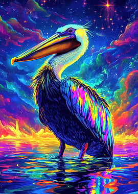 Pelican in Neon Galaxy
