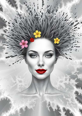 Woman with Flowers in Hair