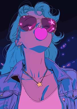 Retro Girl with Sunglasses