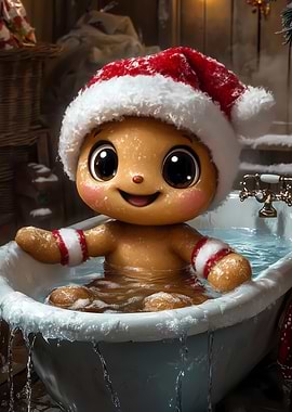 Gingerbread Man in Bath Christmas Toilet