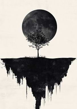 Silhouette Tree and Moon