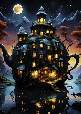 Teapot House in the Night