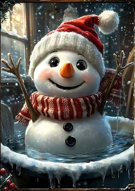Smiling Snowman in Winter Christmas