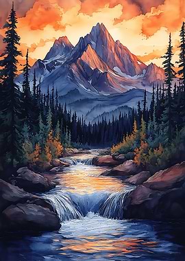 Mountain Stream Sunset