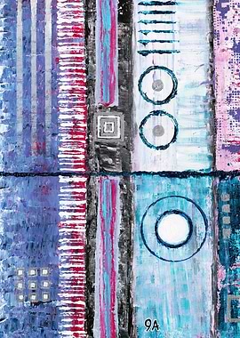 Abstract Geometric Industrial Wheels In Purple Rain Painting