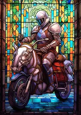 Stained Glass Knight on Motorcycle