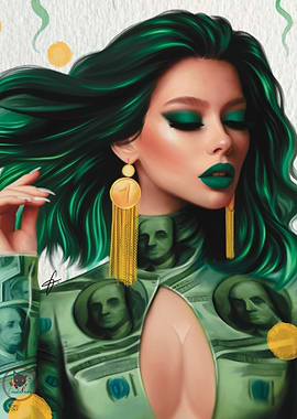Monie woman with Green Hair, Money Outfit
