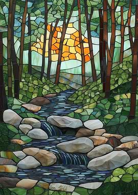 Stained Glass Forest Stream