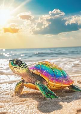 Rainbow Sea Turtle on Beach