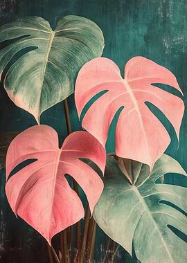 Pink Monstera Leaves