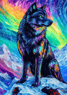 Wolf Under Aurora Borealis