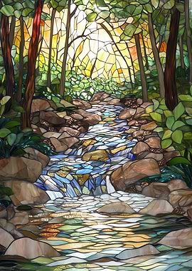 Stained Glass Forest Stream