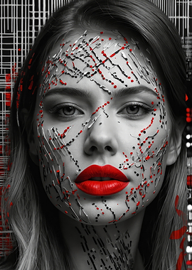 Woman with Red Lips and Abstract Makeup