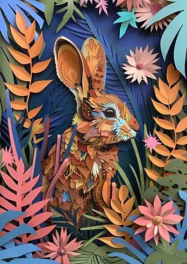 Papercut Rabbit in Jungle