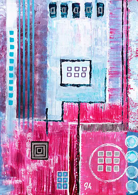 Abstract Geometric ' Rails In Magenta ' Painting