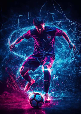 Soccer Player with Neon Lights