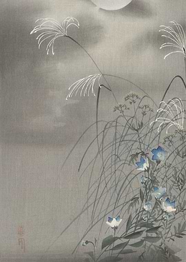 Moonlit Flowers and Grass