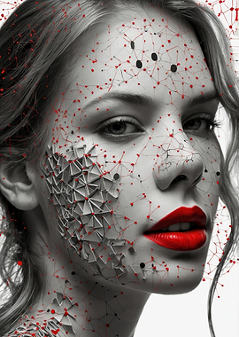 Abstract Portrait with Red Accents