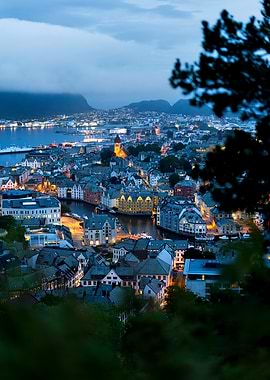 Norwegian Cityscape of Ålesund at Dusk