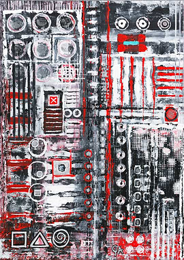 Abstract Geometric 'Red Shape Factory' Painting