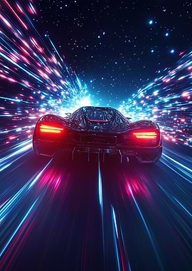 Futuristic Car Speeding Through Space