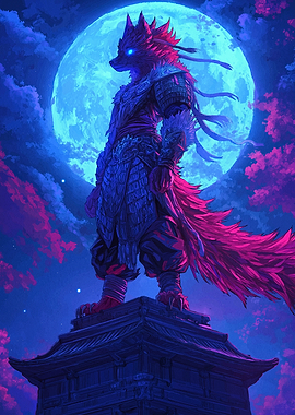 Wolf Warrior Under Moon