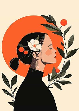 Woman with Flowers and Sun